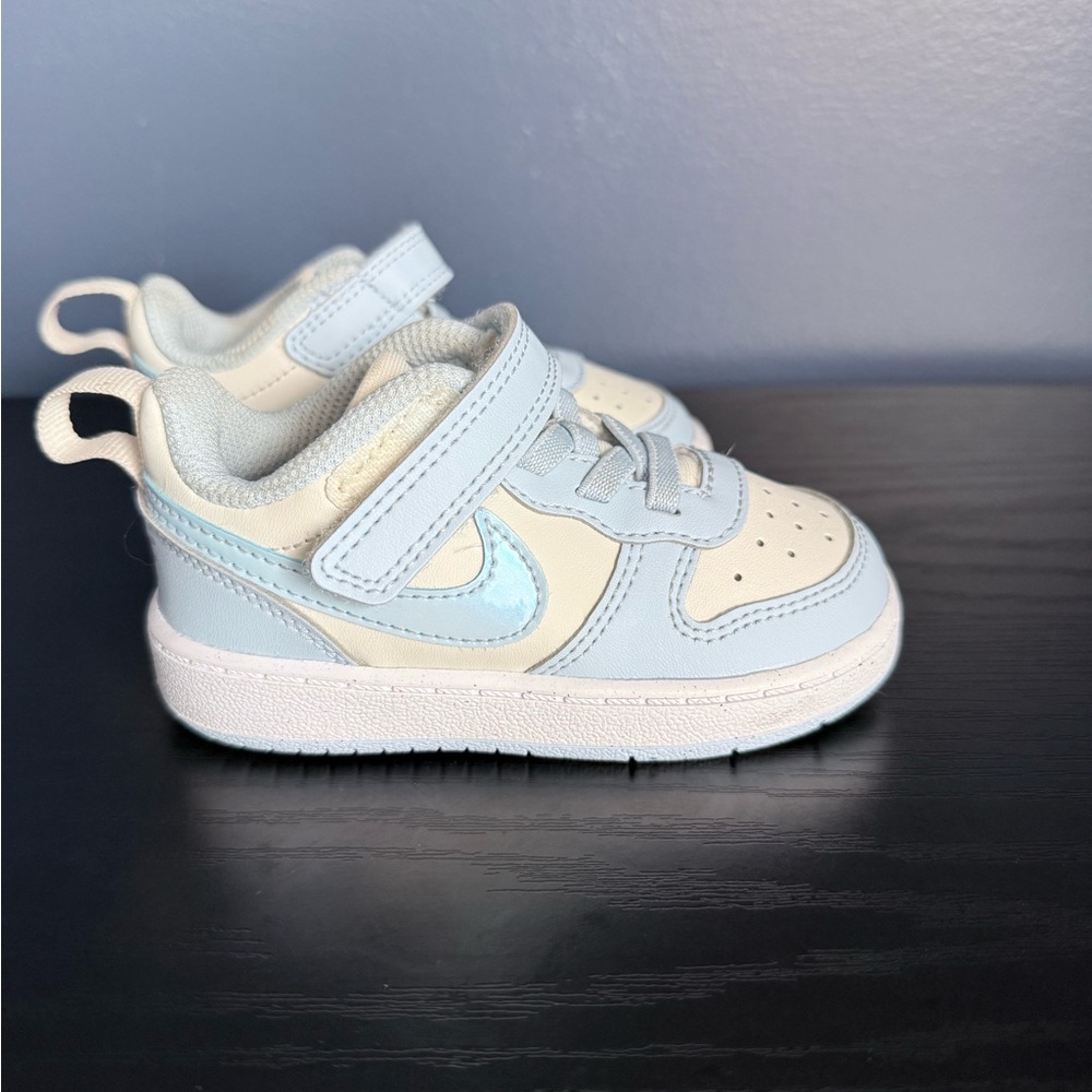 Nike Court Kids Light Blue & Cream Athletic Sneakers with Hook-and-Loop Strap
